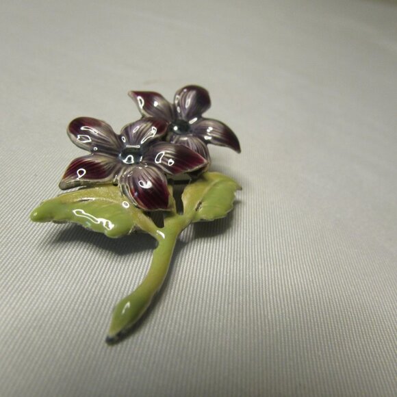 Broach Pin Floral Flower Purple Gray - Picture 4 of 7